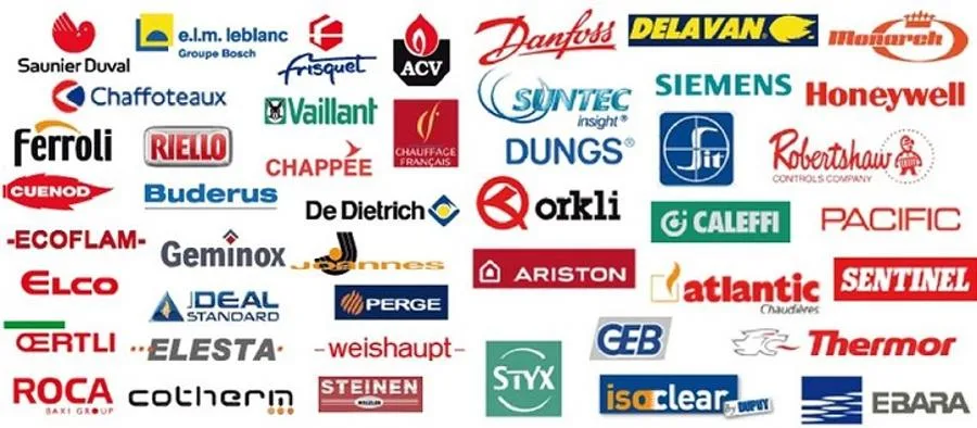 Marques de chaudières installées et réparées par les plombiers CDBTP : Saunier Duval, Vaillant, De Dietrich, Chaffoteaux, Frisquet, ELM Leblanc, Bosch Buderus, Viessmann, Ariston, Atlantic, Thermor, Siemens, Honeywell